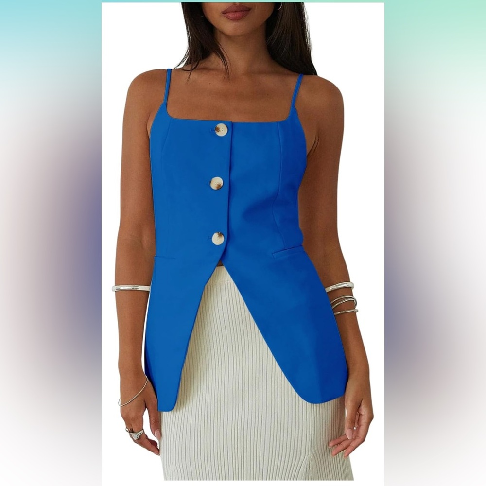 Blue Button-Front Women's Top